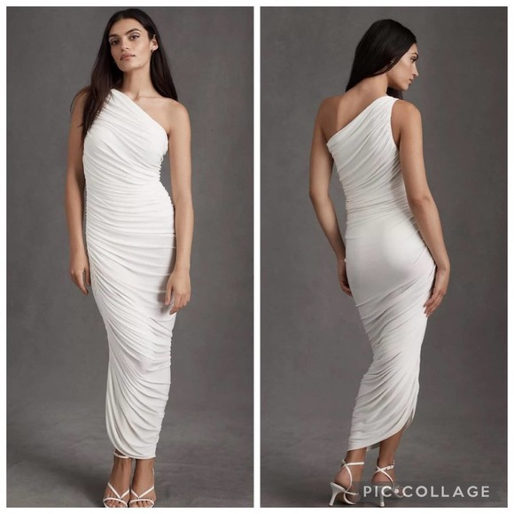 Norma Kamali Diana One-Shoulder Ruched Midi Dress - Picture 2 of 9